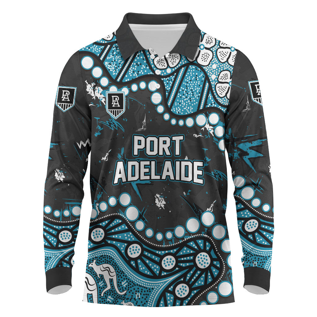 Personalized Port Adelaide Power Long Sleeve Polo Shirt Aboriginal Pattern with Graffiti Style