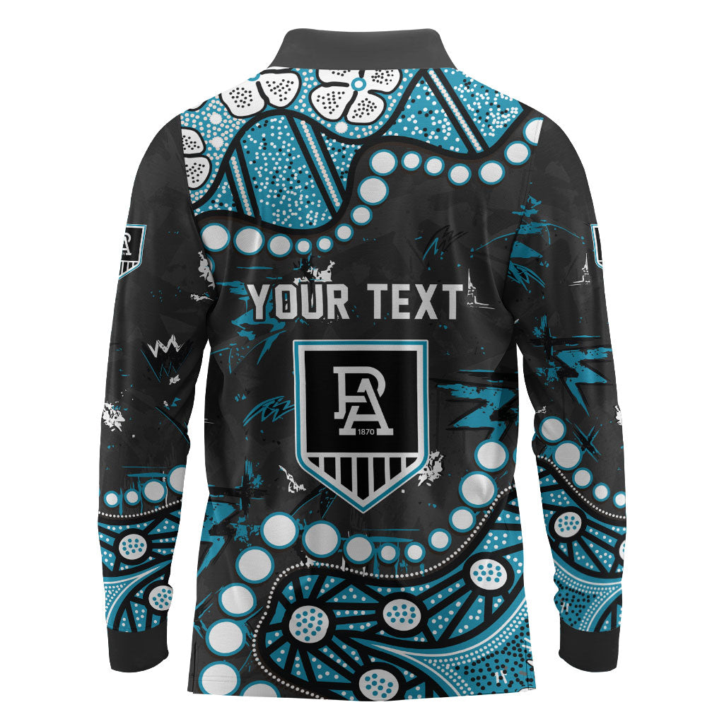 Personalized Port Adelaide Power Long Sleeve Polo Shirt Aboriginal Pattern with Graffiti Style