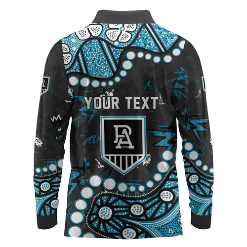 Personalized Port Adelaide Power Long Sleeve Polo Shirt Aboriginal Pattern with Graffiti Style