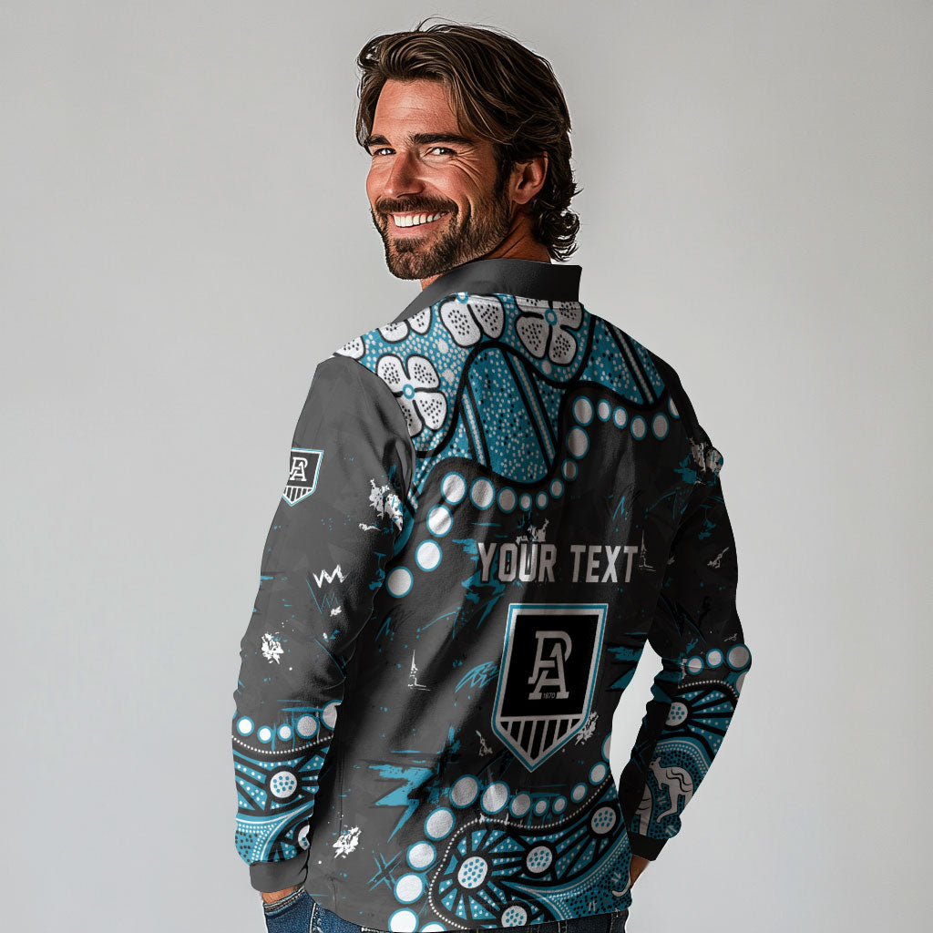 Personalized Port Adelaide Power Long Sleeve Polo Shirt Aboriginal Pattern with Graffiti Style