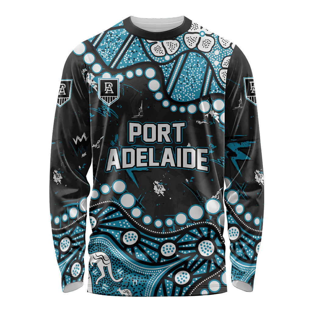 Personalized Port Adelaide Power Long Sleeve Shirt Aboriginal Pattern with Graffiti Style