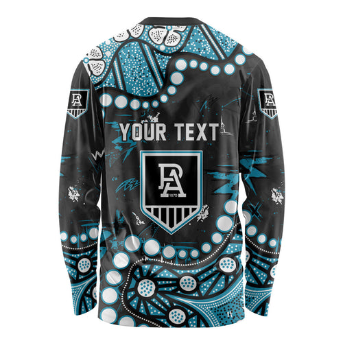 Personalized Port Adelaide Power Long Sleeve Shirt Aboriginal Pattern with Graffiti Style