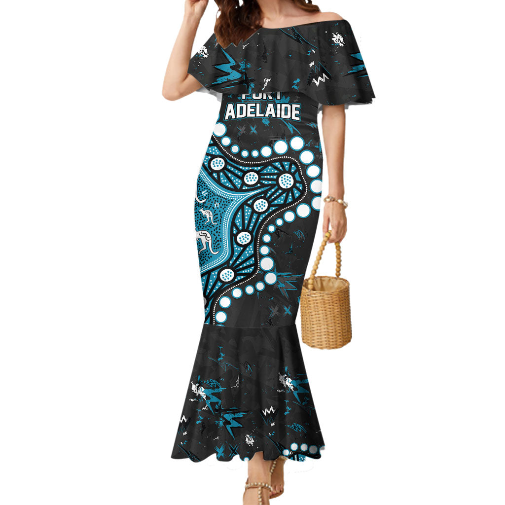 Personalized Port Adelaide Power Mermaid Dress Aboriginal Pattern with Graffiti Style