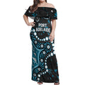 Personalized Port Adelaide Power Off Shoulder Maxi Dress Aboriginal Pattern with Graffiti Style