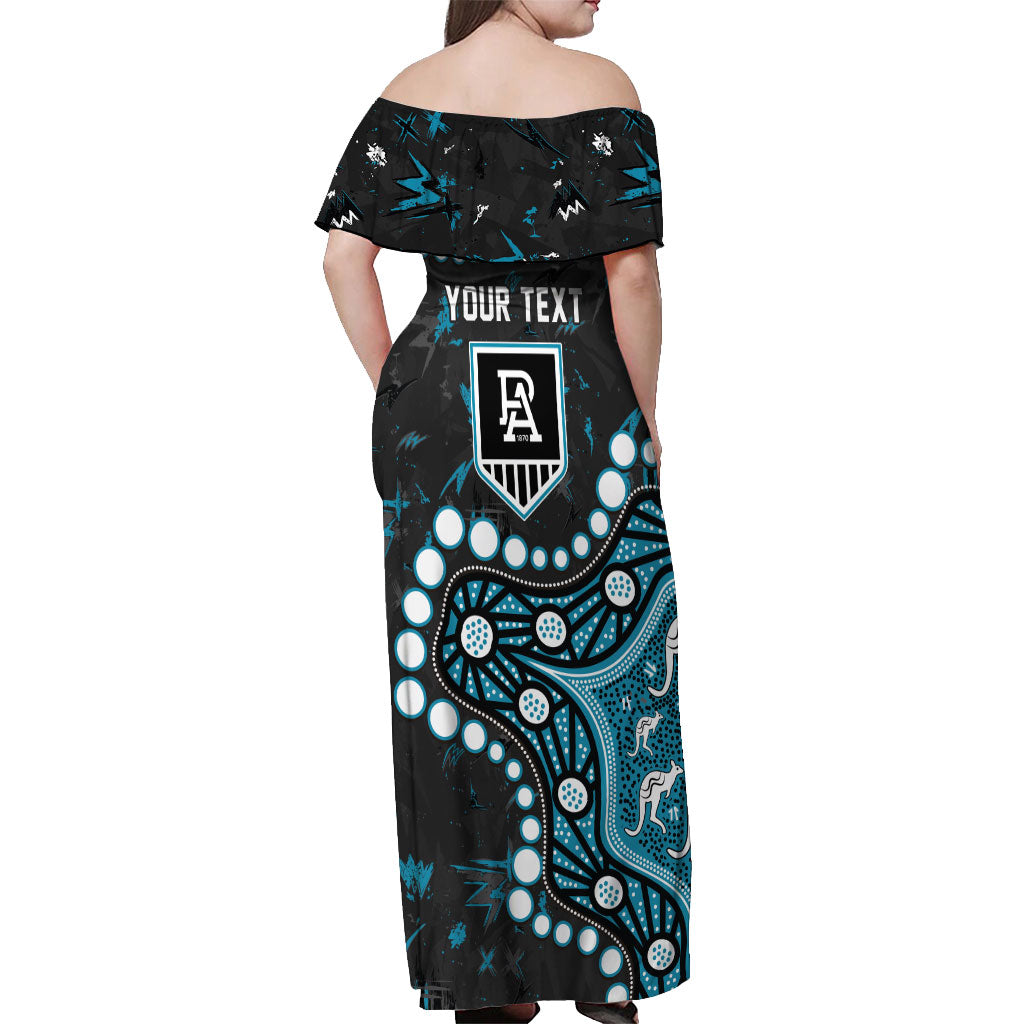 Personalized Port Adelaide Power Off Shoulder Maxi Dress Aboriginal Pattern with Graffiti Style