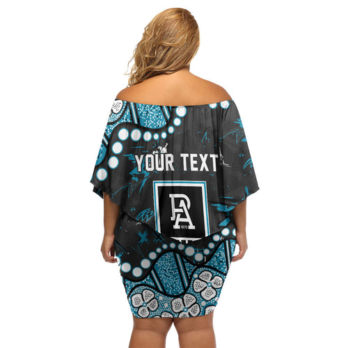Personalized Port Adelaide Power Off Shoulder Short Dress Aboriginal Pattern with Graffiti Style