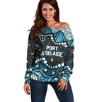 Personalized Port Adelaide Power Off Shoulder Sweater Aboriginal Pattern with Graffiti Style