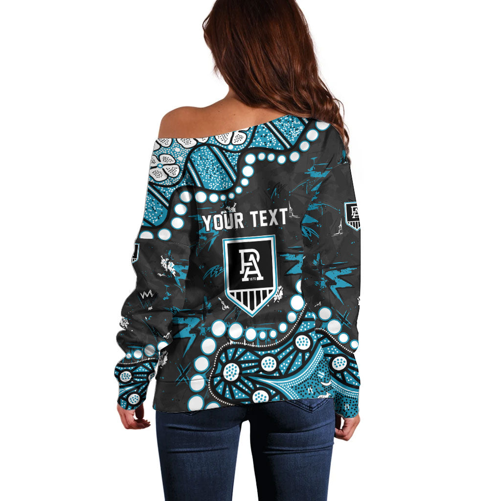 Personalized Port Adelaide Power Off Shoulder Sweater Aboriginal Pattern with Graffiti Style