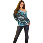 Personalized Port Adelaide Power Off Shoulder Sweater Aboriginal Pattern with Graffiti Style