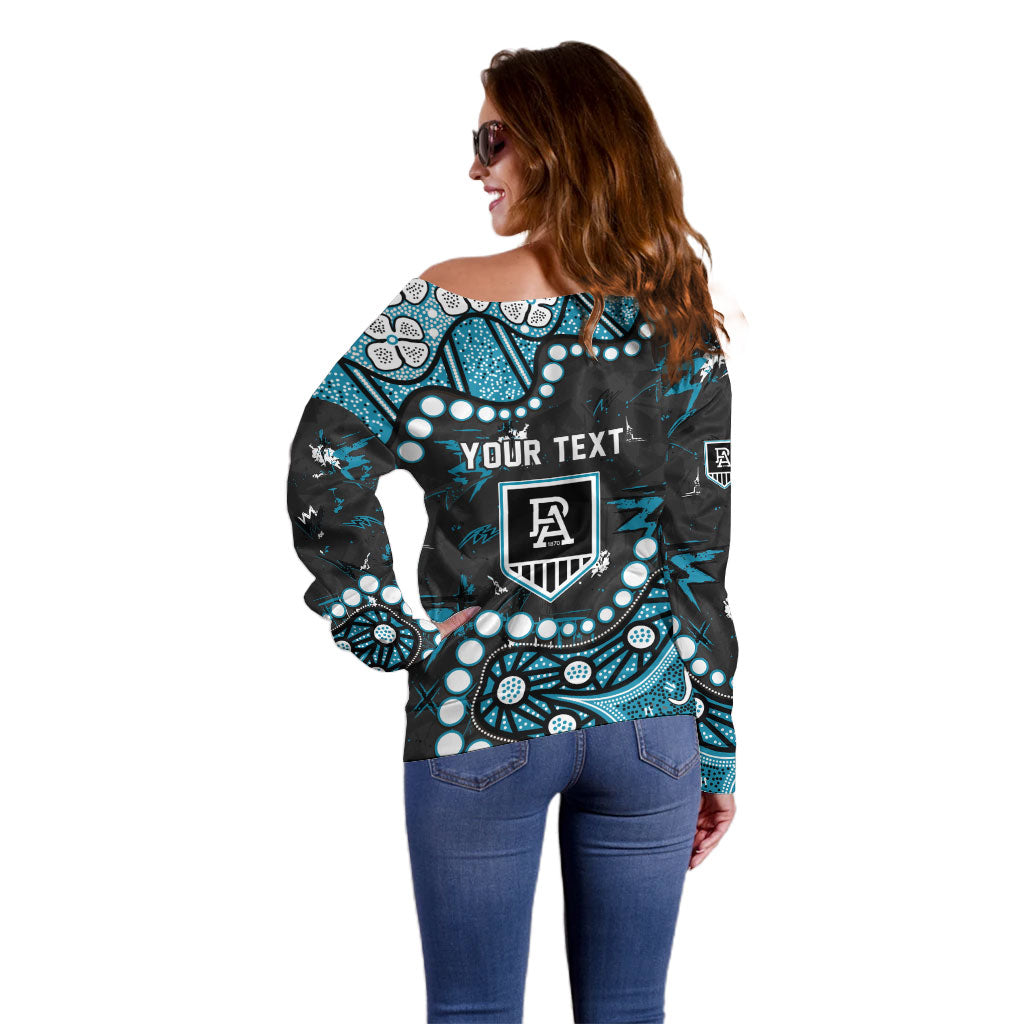 Personalized Port Adelaide Power Off Shoulder Sweater Aboriginal Pattern with Graffiti Style