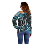 Personalized Port Adelaide Power Off Shoulder Sweater Aboriginal Pattern with Graffiti Style
