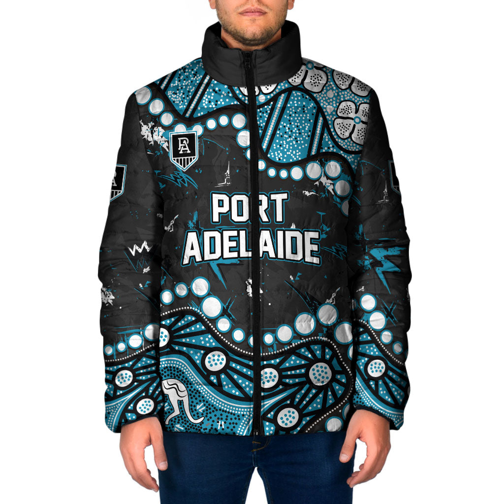 Personalized Port Adelaide Power Padded Jacket Aboriginal Pattern with Graffiti Style