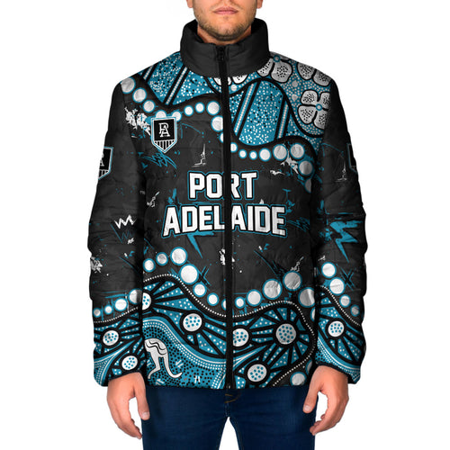 Personalized Port Adelaide Power Padded Jacket Aboriginal Pattern with Graffiti Style
