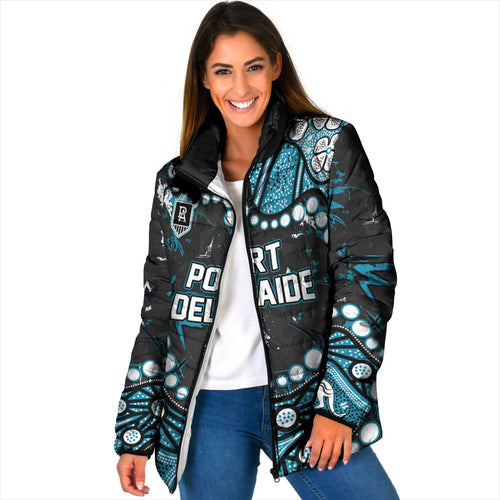 Personalized Port Adelaide Power Padded Jacket Aboriginal Pattern with Graffiti Style