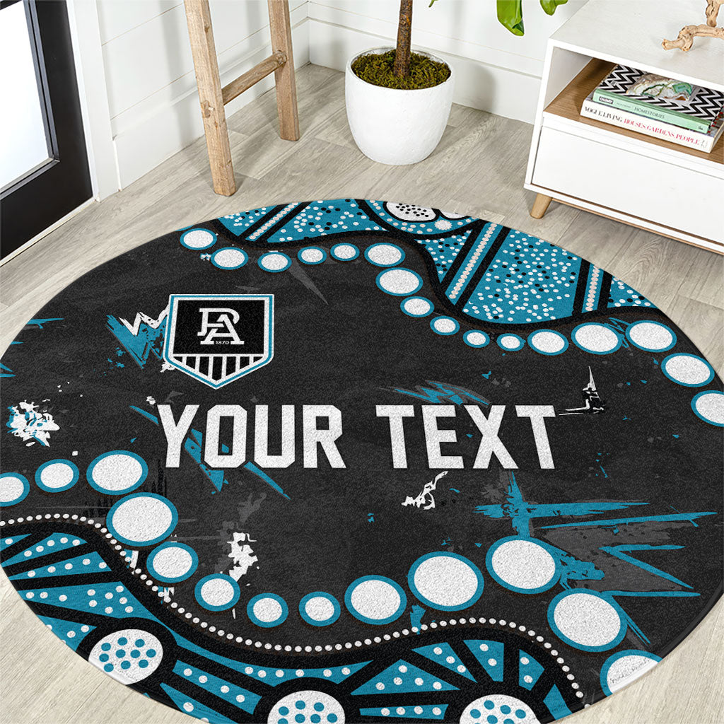 Personalized Port Adelaide Power Round Carpet Aboriginal Pattern with Graffiti Style