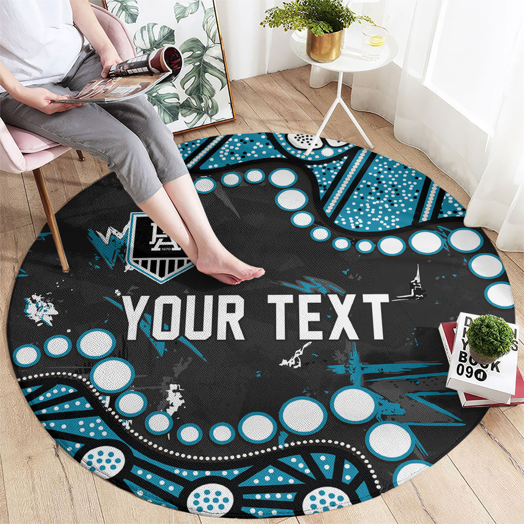 Personalized Port Adelaide Power Round Carpet Aboriginal Pattern with Graffiti Style
