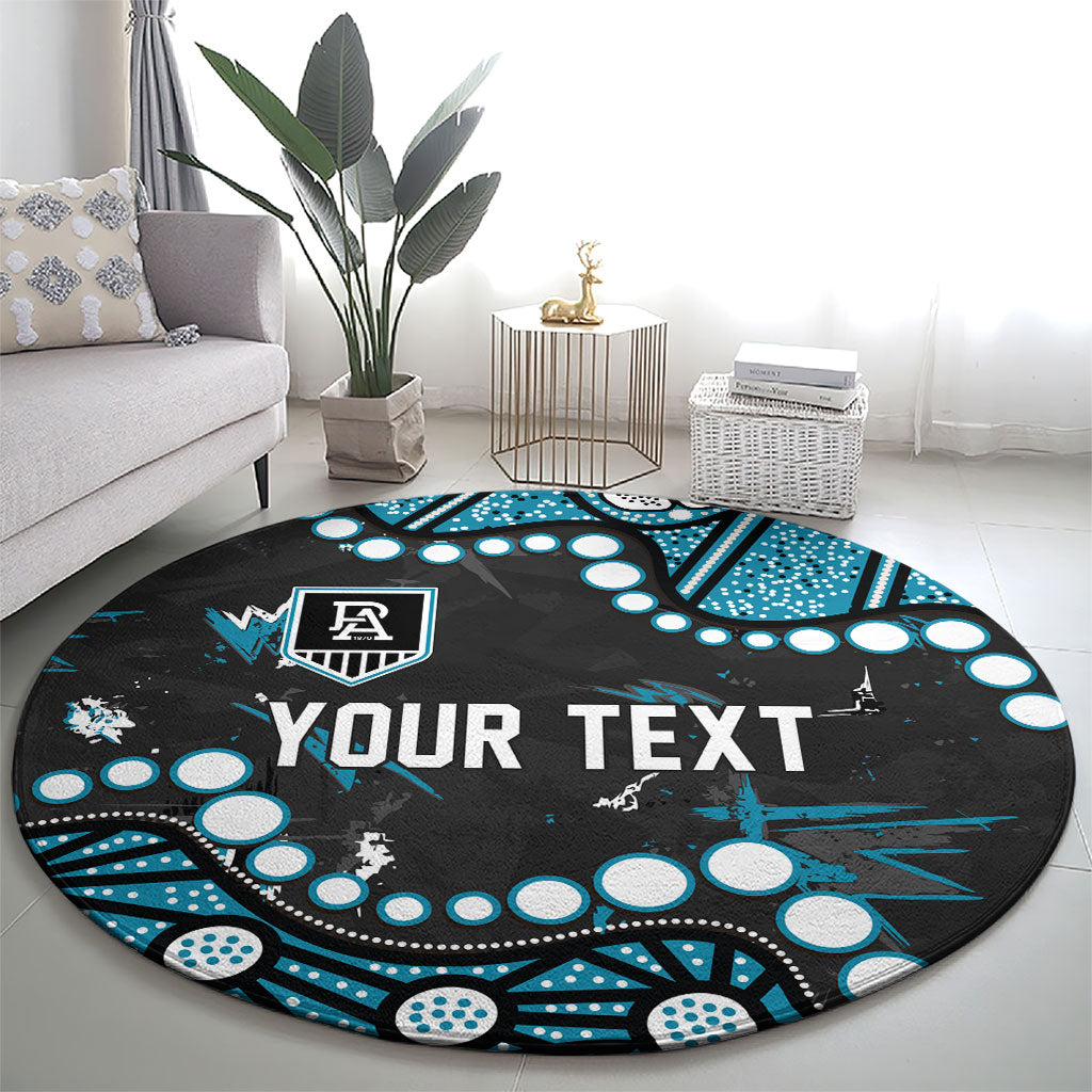 Personalized Port Adelaide Power Round Carpet Aboriginal Pattern with Graffiti Style