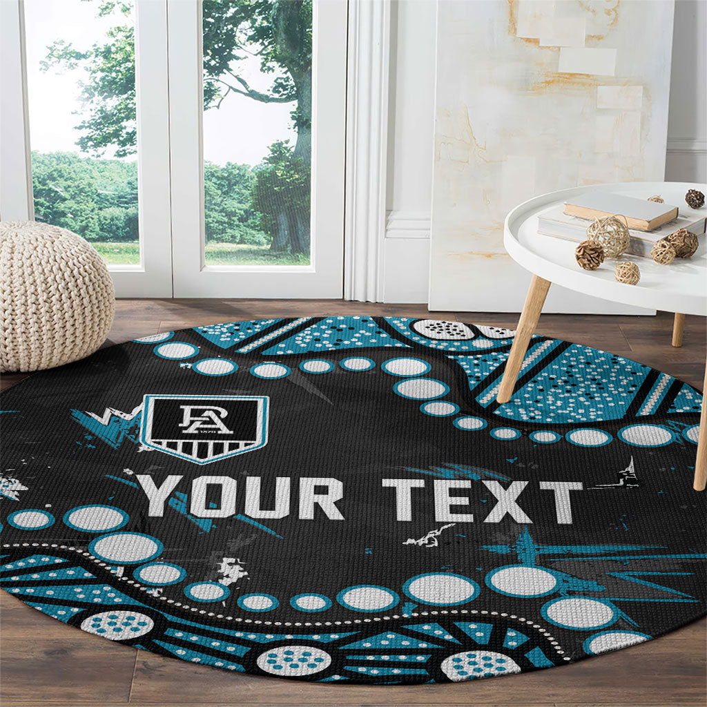 Personalized Port Adelaide Power Round Carpet Aboriginal Pattern with Graffiti Style