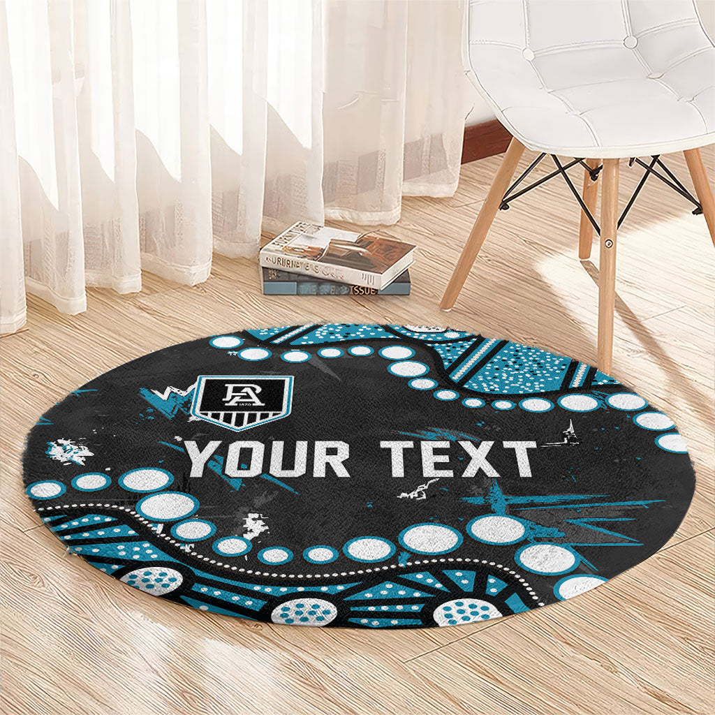 Personalized Port Adelaide Power Round Carpet Aboriginal Pattern with Graffiti Style