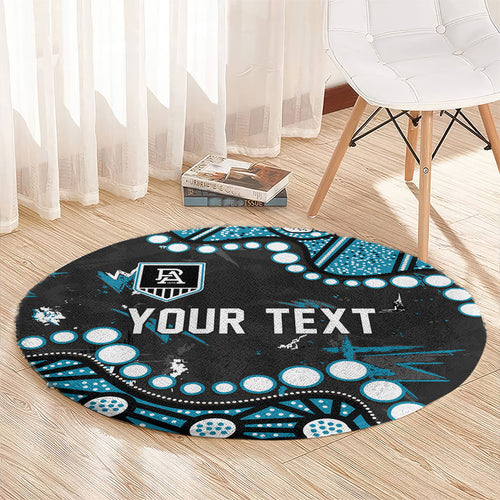 Personalized Port Adelaide Power Round Carpet Aboriginal Pattern with Graffiti Style