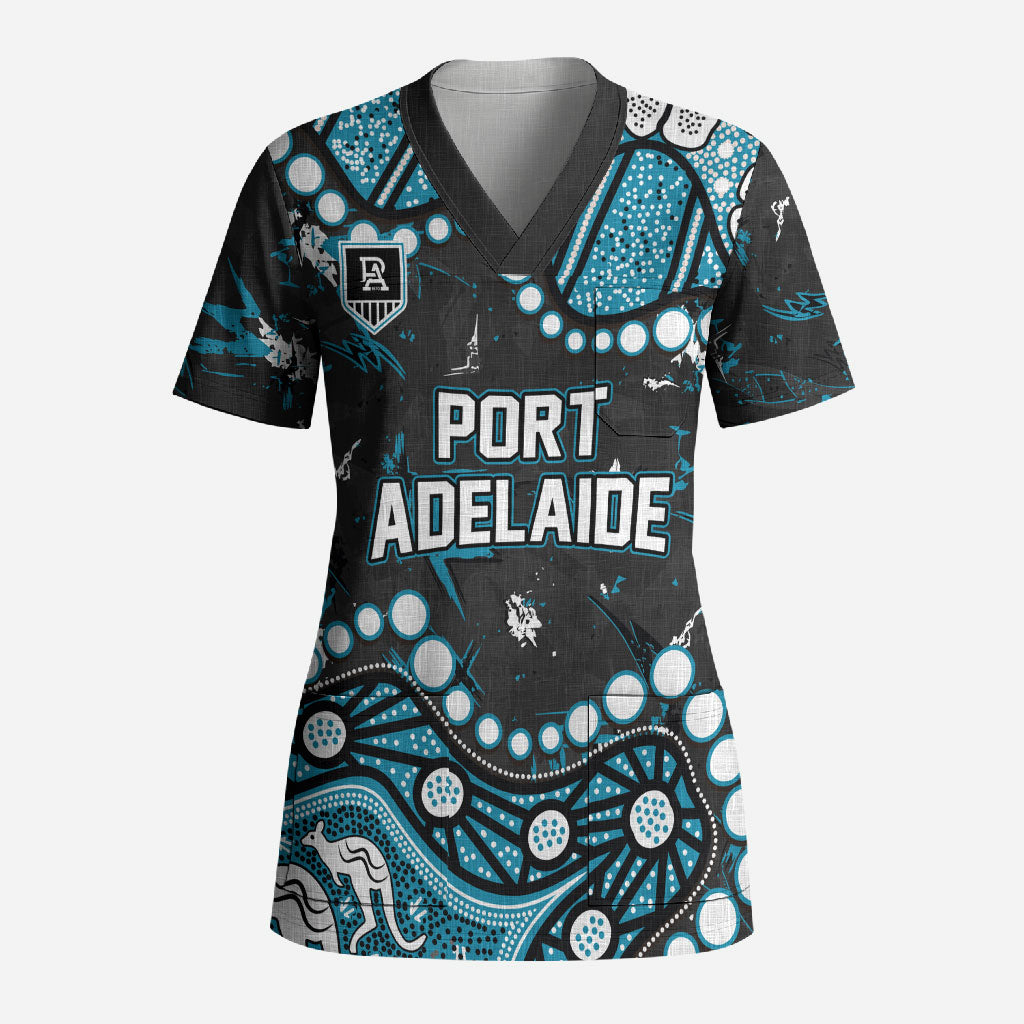 Personalized Port Adelaide Power Scrub Top Aboriginal Pattern with Graffiti Style