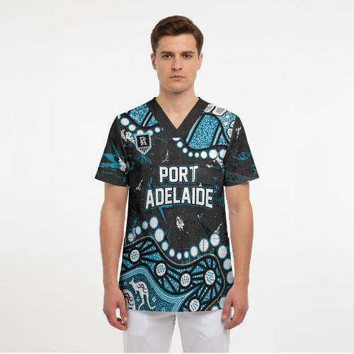 Personalized Port Adelaide Power Scrub Top Aboriginal Pattern with Graffiti Style