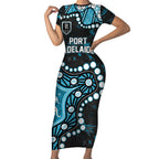 Personalized Port Adelaide Power Short Sleeve Bodycon Dress Aboriginal Pattern with Graffiti Style