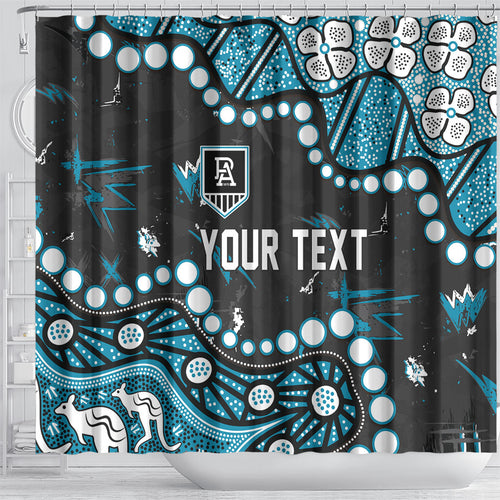 Personalized Port Adelaide Power Shower Curtain Aboriginal Pattern with Graffiti Style