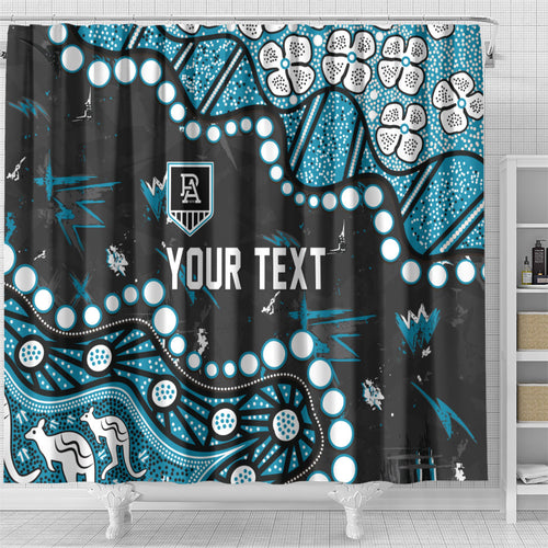 Personalized Port Adelaide Power Shower Curtain Aboriginal Pattern with Graffiti Style