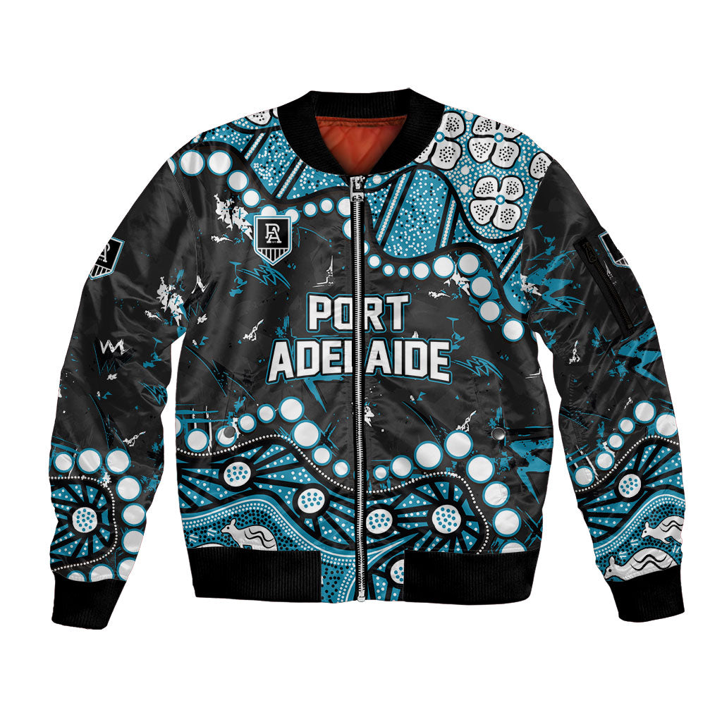 Personalized Port Adelaide Power Sleeve Zip Bomber Jacket Aboriginal Pattern with Graffiti Style