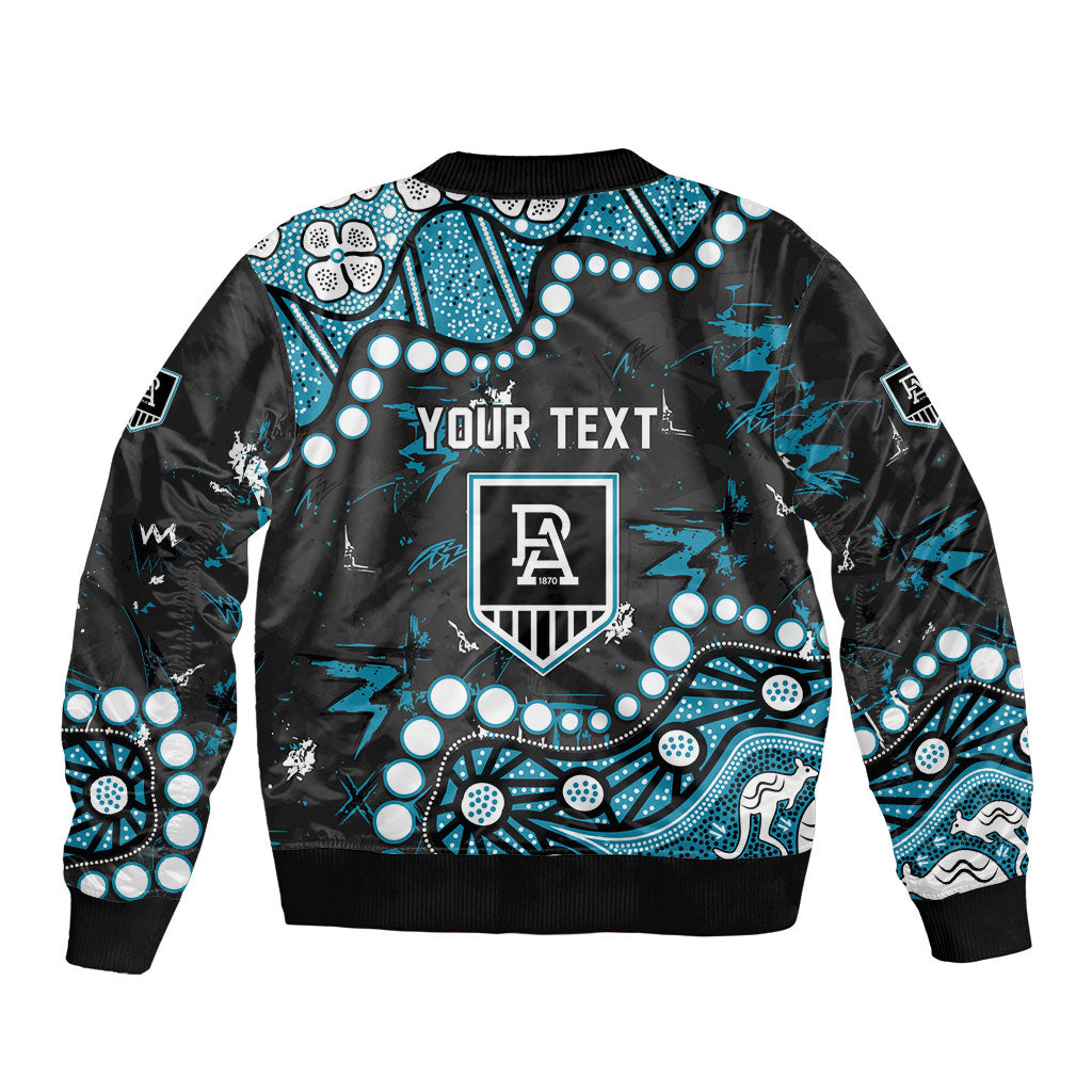 Personalized Port Adelaide Power Sleeve Zip Bomber Jacket Aboriginal Pattern with Graffiti Style