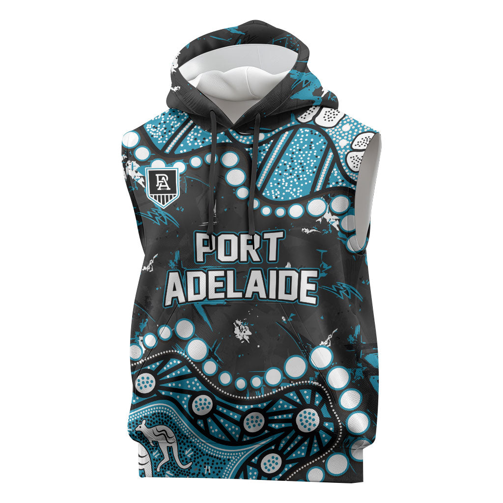 Personalized Port Adelaide Power Sleeveless Hoodie Aboriginal Pattern with Graffiti Style