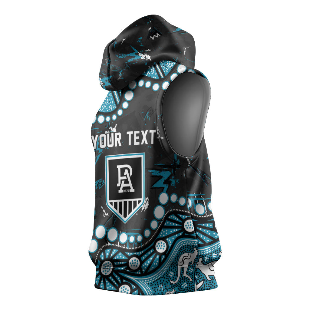 Personalized Port Adelaide Power Sleeveless Hoodie Aboriginal Pattern with Graffiti Style
