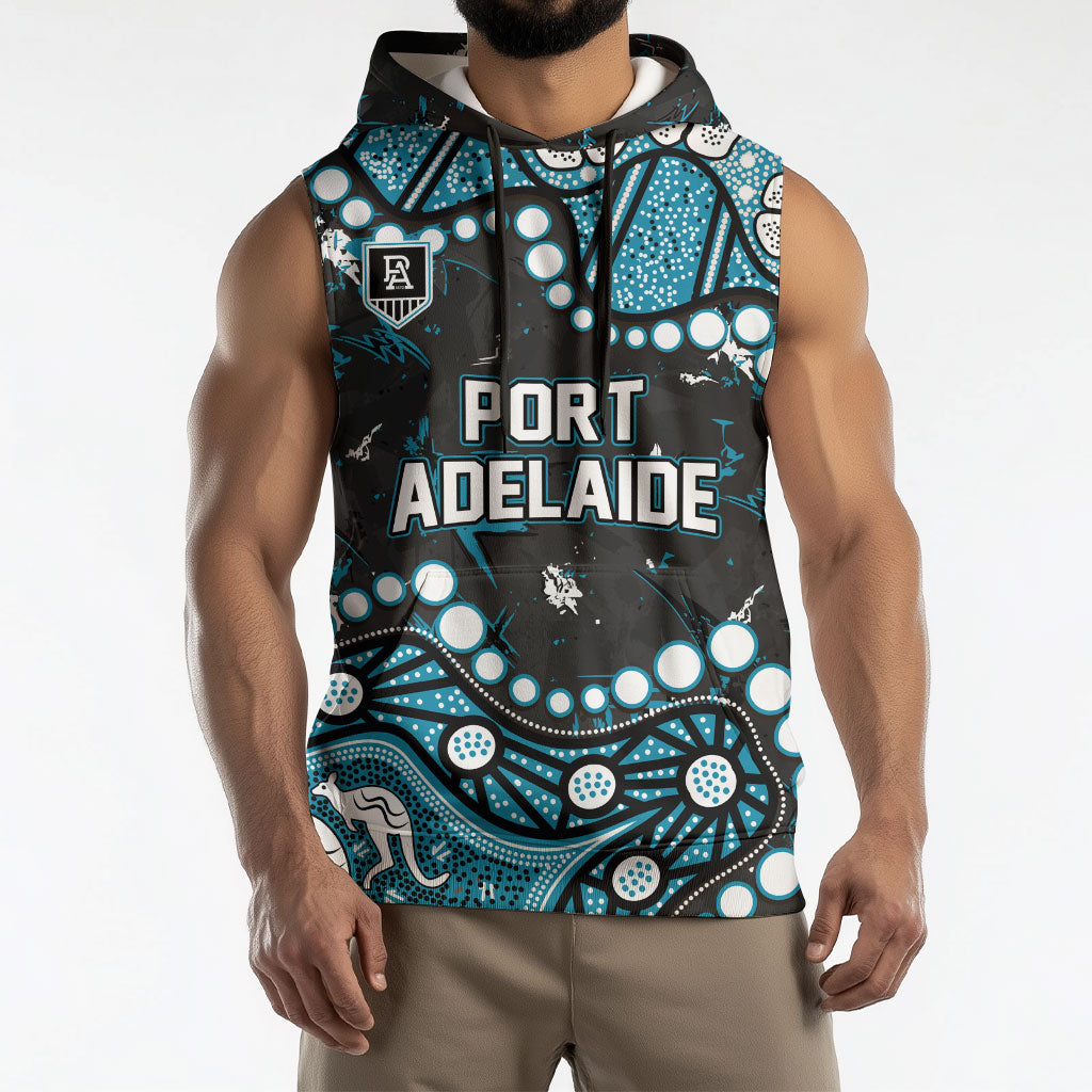 Personalized Port Adelaide Power Sleeveless Hoodie Aboriginal Pattern with Graffiti Style