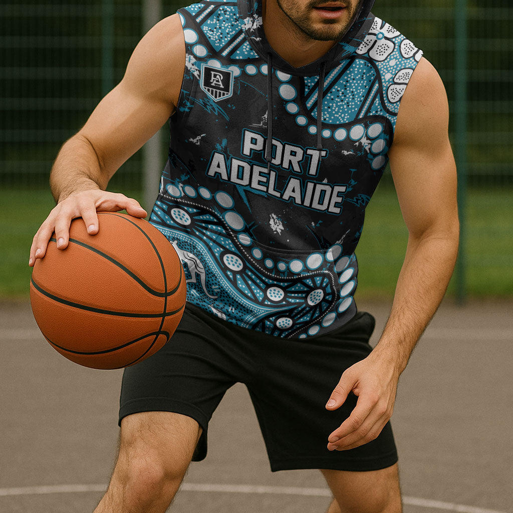 Personalized Port Adelaide Power Sleeveless Hoodie Aboriginal Pattern with Graffiti Style