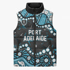 Personalized Port Adelaide Power Sleeveless Puffer Jacket Aboriginal Pattern with Graffiti Style
