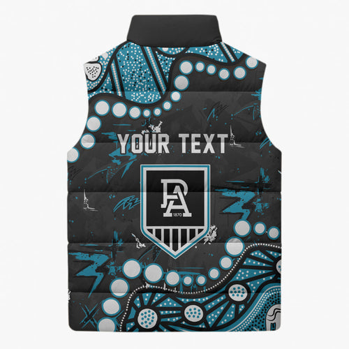 Personalized Port Adelaide Power Sleeveless Puffer Jacket Aboriginal Pattern with Graffiti Style
