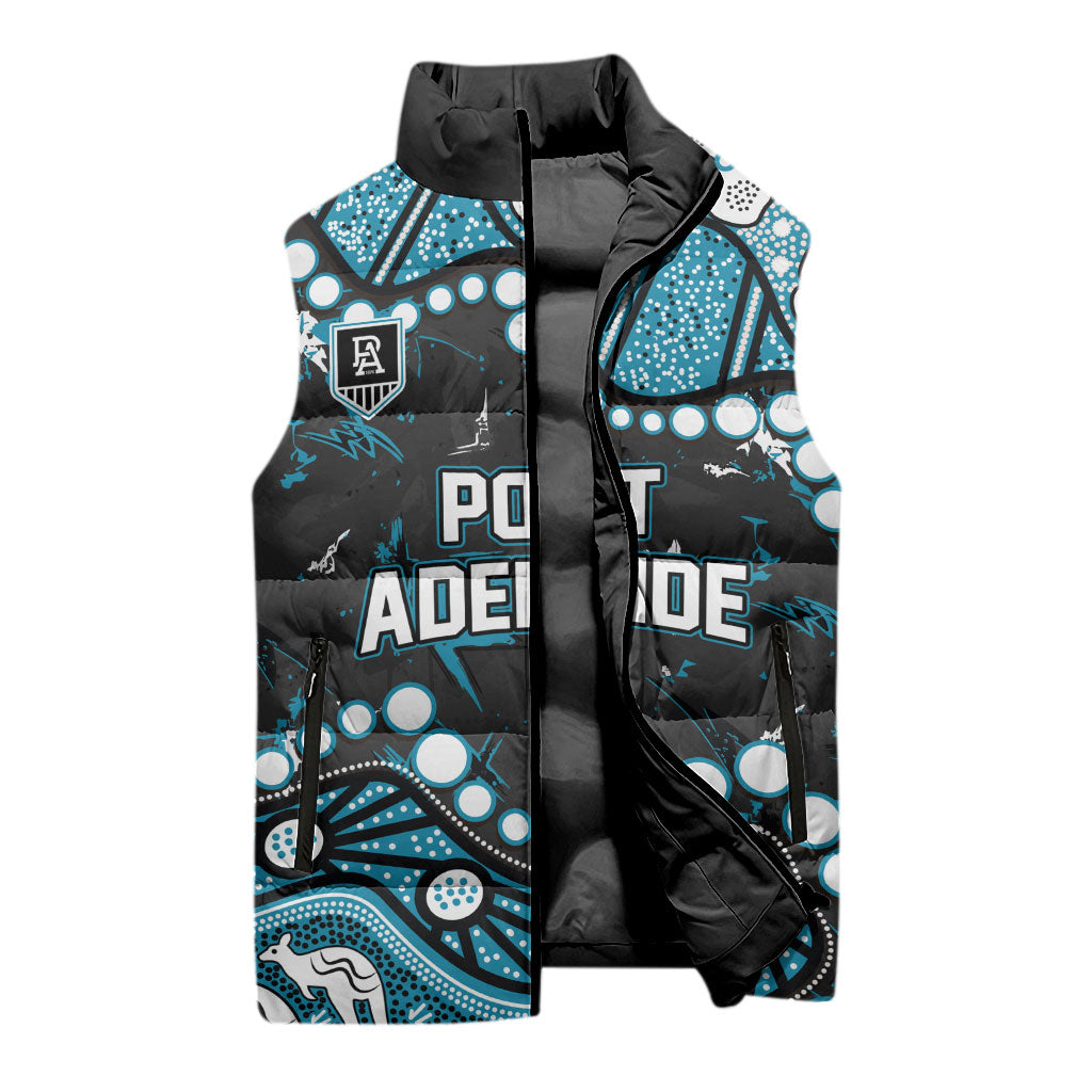 Personalized Port Adelaide Power Sleeveless Puffer Jacket Aboriginal Pattern with Graffiti Style