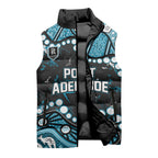 Personalized Port Adelaide Power Sleeveless Puffer Jacket Aboriginal Pattern with Graffiti Style