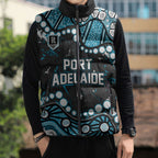 Personalized Port Adelaide Power Sleeveless Puffer Jacket Aboriginal Pattern with Graffiti Style