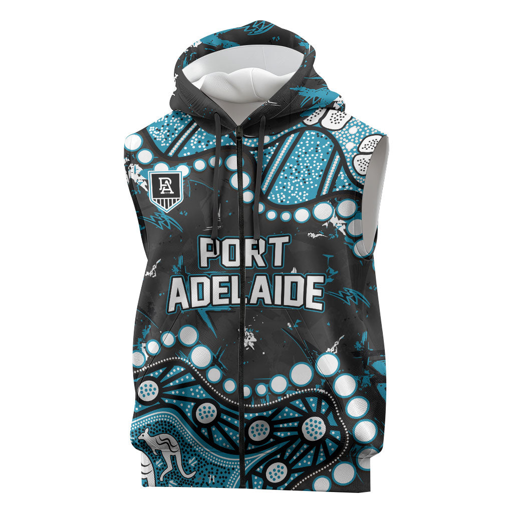 Personalized Port Adelaide Power Sleeveless Zip Hoodie Aboriginal Pattern with Graffiti Style