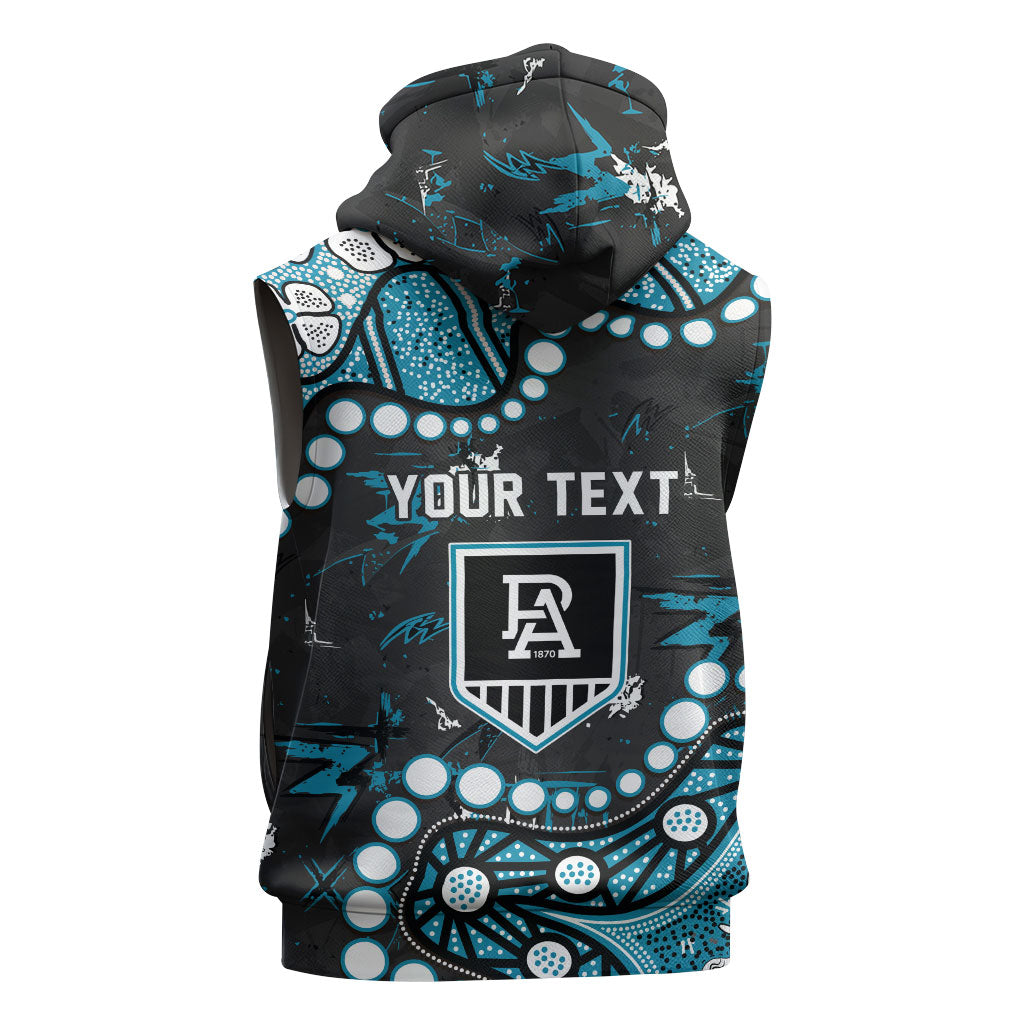 Personalized Port Adelaide Power Sleeveless Zip Hoodie Aboriginal Pattern with Graffiti Style