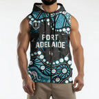 Personalized Port Adelaide Power Sleeveless Zip Hoodie Aboriginal Pattern with Graffiti Style