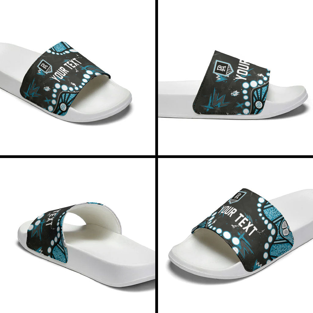 Personalized Port Adelaide Power Slide Sandals Aboriginal Pattern with Graffiti Style