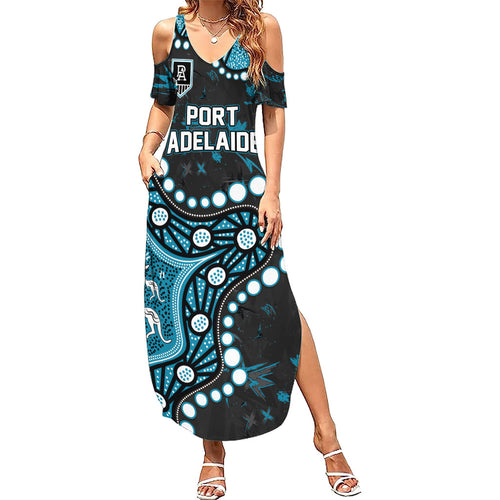 Personalized Port Adelaide Power Summer Maxi Dress Aboriginal Pattern with Graffiti Style