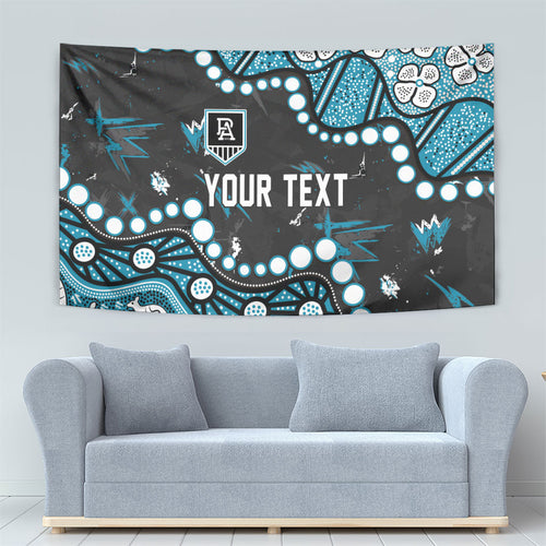 Personalized Port Adelaide Power Tapestry Aboriginal Pattern with Graffiti Style