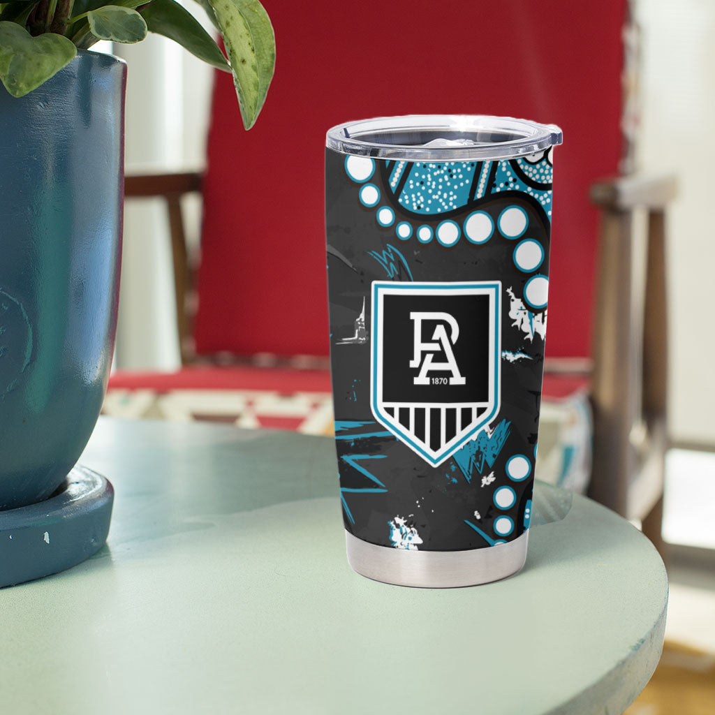 Personalized Port Adelaide Power Tumbler Cup Aboriginal Pattern with Graffiti Style