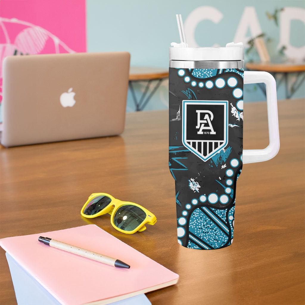 Personalized Port Adelaide Power Tumbler With Handle Aboriginal Pattern with Graffiti Style