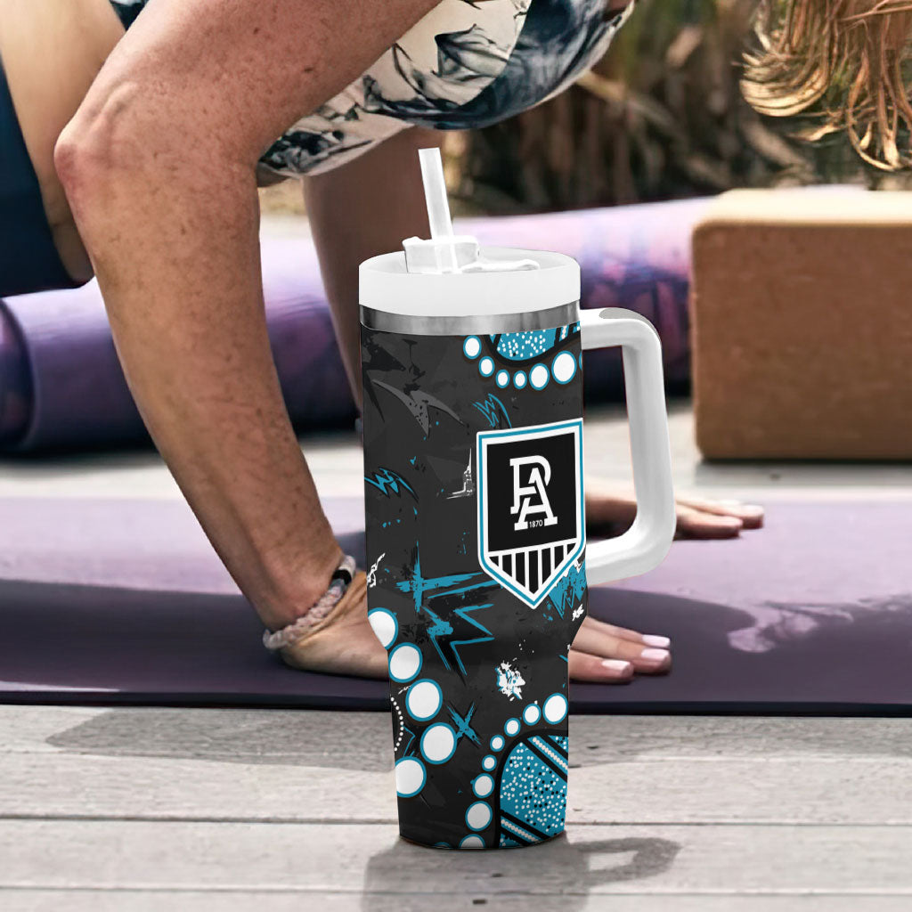 Personalized Port Adelaide Power Tumbler With Handle Aboriginal Pattern with Graffiti Style
