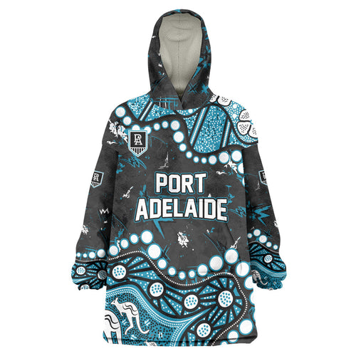 Personalized Port Adelaide Power Wearable Blanket Hoodie Aboriginal Pattern with Graffiti Style